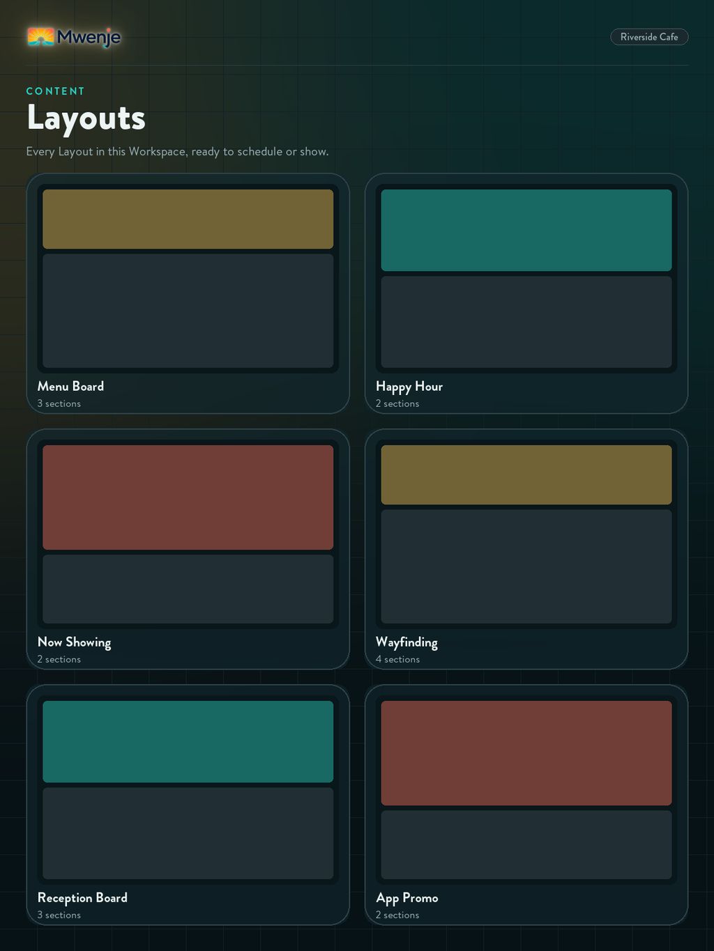 A tablet showing the layouts that screens can be given